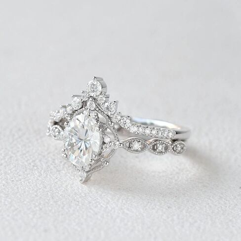 YDD 925 Sterling Silver 1.5ct Oval Moissanite Engagement Rings for Women Bridal Set 2pcs Oval Vine Vintage Inspired V Shaped Wedding Band Anniversary in Kuwait