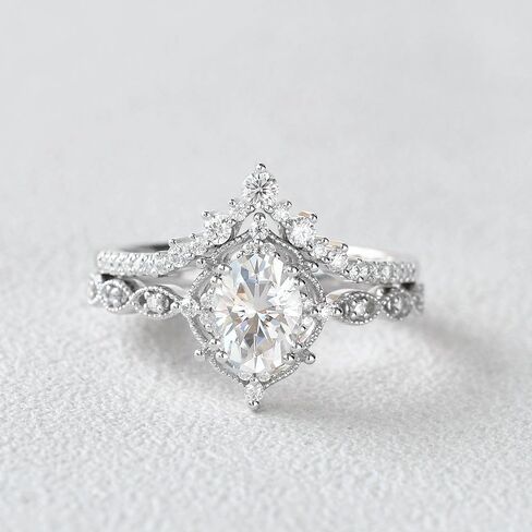 YDD 925 Sterling Silver 1.5ct Oval Moissanite Engagement Rings for Women Bridal Set 2pcs Oval Vine Vintage Inspired V Shaped Wedding Band Anniversary in Kuwait