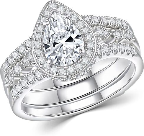 Newshe Jewellery Moissanite Rings for Women Bridal Sets Engagement Ring Enhancer Silver Plated Pear Anniversary Promise Band Size in Kuwait