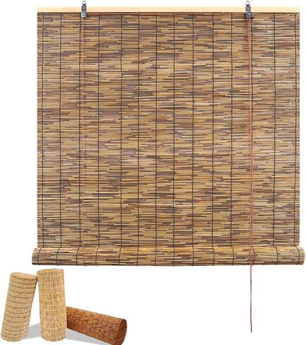 Glimer Reed Roll Up Blinds for Windows, Natural Reed Bamboo Shades for Indoor & Outdoor Use, Light Filtering Privacy Window Covering for Patio, Porch, Balcony in Saudi Arabia