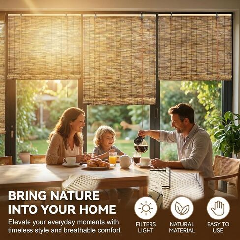 Glimer Reed Roll Up Blinds for Windows, Natural Reed Bamboo Shades for Indoor & Outdoor Use, Light Filtering Privacy Window Covering for Patio, Porch, Balcony in Saudi Arabia