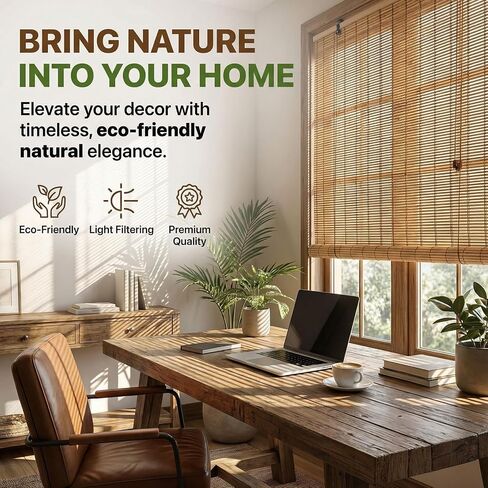Glimer Bamboo Blinds for Interior Windows, Natural Roll Up Bamboo Shades for Indoor Windows & Outdoor Patio, Light Filtering Bamboo Window Shades for Living Room, Porch, Balcony, Easy to Install in Saudi Arabia