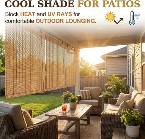 Glimer Bamboo Blinds for Interior Windows, Natural Roll Up Bamboo Shades for Indoor Windows & Outdoor Patio, Light Filtering Bamboo Window Shades for Living Room, Porch, Balcony, Easy to Install in Saudi Arabia
