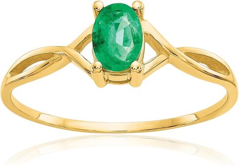 IceCarats 10K Solid Yellow Gold 0.45 carat Green Emerald Solitaire Ring Oval Cut, Natural, Prong Set in Kuwait
