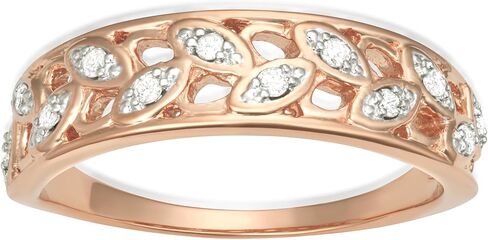 925 Sterling Silver Filigree Band Ring for Women with 0.12 Carat TW Natural Diamond Accents, White,Yellow & Rose Gold Plated, H-I Color I1-I2 Clarity (Size- 5 to 10) in Kuwait