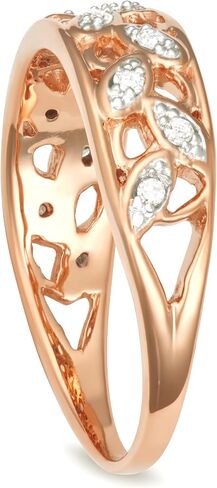 925 Sterling Silver Filigree Band Ring for Women with 0.12 Carat TW Natural Diamond Accents, White,Yellow & Rose Gold Plated, H-I Color I1-I2 Clarity (Size- 5 to 10) in Kuwait