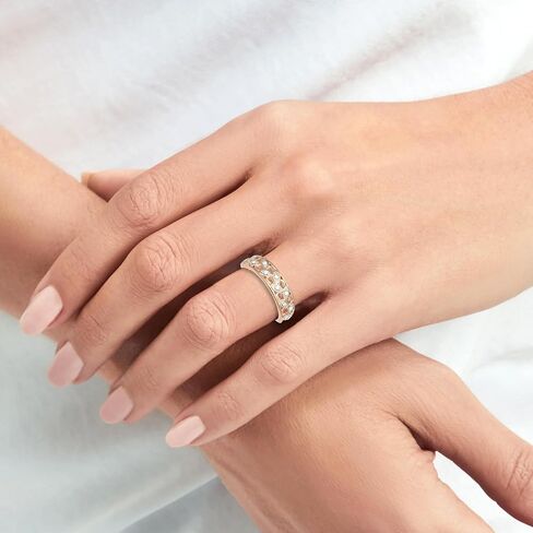 925 Sterling Silver Filigree Band Ring for Women with 0.12 Carat TW Natural Diamond Accents, White,Yellow & Rose Gold Plated, H-I Color I1-I2 Clarity (Size- 5 to 10) in Kuwait