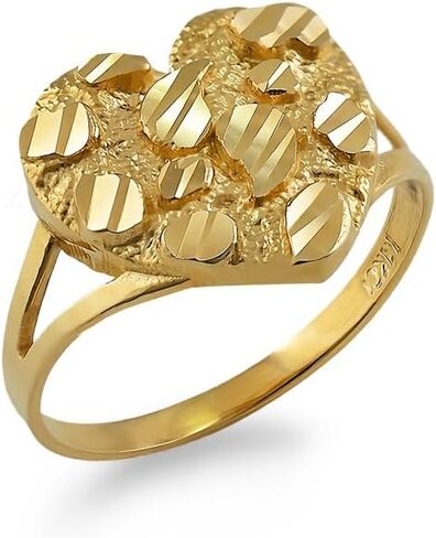 LA BLINGZ 10K Yellow Gold Nugget Diamond-cut Heart Ring (Small) in Kuwait