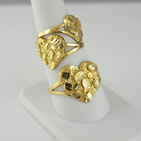 LA BLINGZ 10K Yellow Gold Nugget Diamond-cut Heart Ring (Small) in Kuwait