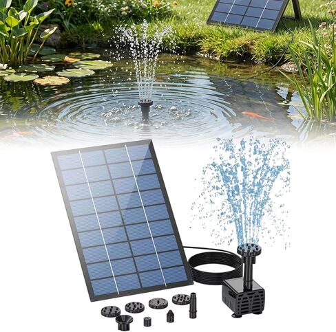 Solar Fountain Pump EOHMAK Solar Water Pumps with Separate Solar Panel, 2.5 W Bird Bath Fountain Sprinkler Sprayer with 6 Nozzles for Bird Bath Garden Fish Tank Pond Patio in Kuwait