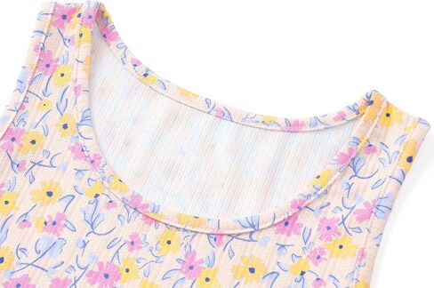 Beezizac Girls' Pointelle Knit Lettuce Trim Pajama - Cute Floral/Cherry Tank & Flared Wide-Leg Pants 2-pc PJs Sizes 6-18 in Saudi Arabia