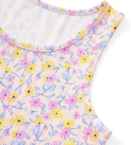 Beezizac Girls' Pointelle Knit Lettuce Trim Pajama - Cute Floral/Cherry Tank & Flared Wide-Leg Pants 2-pc PJs Sizes 6-18 in Saudi Arabia