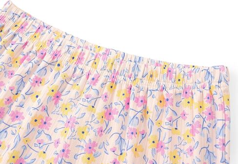 Beezizac Girls' Pointelle Knit Lettuce Trim Pajama - Cute Floral/Cherry Tank & Flared Wide-Leg Pants 2-pc PJs Sizes 6-18 in Saudi Arabia
