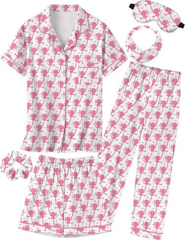 EPLAZA 3 Piece Girls Silk Pajamas Set Kids Satin Pajama Short Sleeve Shorts Pants Girls Button-down Pajamas PJ Sleepwear in Kuwait