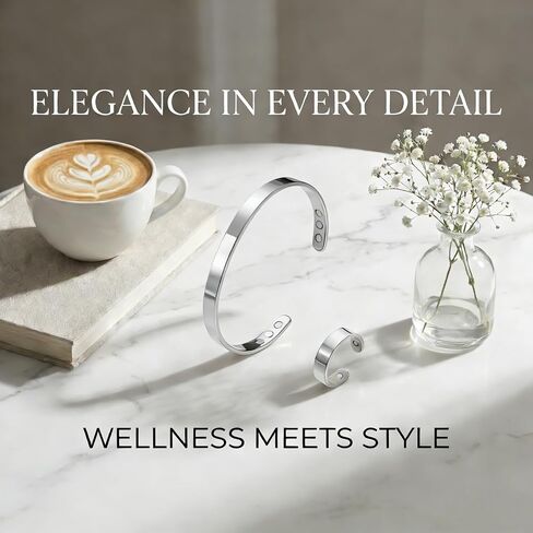 Kalm Bracelet Ring Set for Women, Menopause Bracelets Adjustable Bangle Stainless Steel Cuff Climacterium Anxiety Stress Relief Energy Open Jewelry Gift in Saudi Arabia