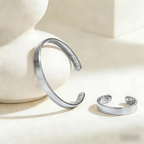 Kalm Bracelet Ring Set for Women, Menopause Bracelets Adjustable Bangle Stainless Steel Cuff Climacterium Anxiety Stress Relief Energy Open Jewelry Gift in Saudi Arabia