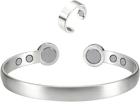 Kalm Bracelet Ring Set for Women, Menopause Bracelets Adjustable Bangle Stainless Steel Cuff Climacterium Anxiety Stress Relief Energy Open Jewelry Gift in Saudi Arabia