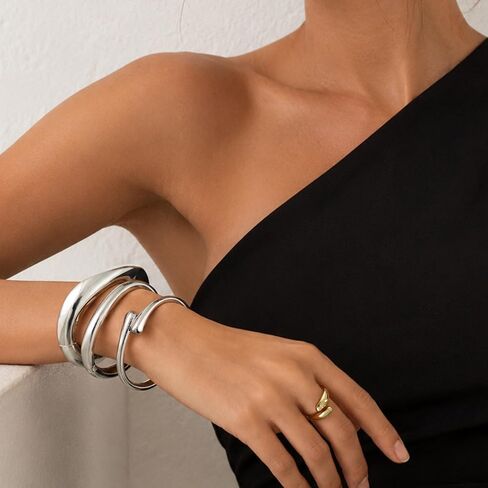 Chunky Gold Bangle Bracelets for Women, 14K Gold Plated Big Stackable Bangles Rings Jewelry Set, Trendy Statement Cuff Bracelets Stack Fashion Jewelry Gifts in Kuwait