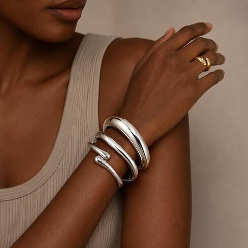 Chunky Gold Bangle Bracelets for Women, 14K Gold Plated Big Stackable Bangles Rings Jewelry Set, Trendy Statement Cuff Bracelets Stack Fashion Jewelry Gifts in Kuwait