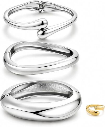 Chunky Gold Bangle Bracelets for Women, 14K Gold Plated Big Stackable Bangles Rings Jewelry Set, Trendy Statement Cuff Bracelets Stack Fashion Jewelry Gifts in Kuwait