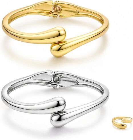 Chunky Gold Bangle Bracelets for Women, 14K Gold Plated Big Stackable Bangles Rings Jewelry Set, Trendy Statement Cuff Bracelets Stack Fashion Jewelry Gifts in Kuwait