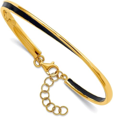 JewelryWeb 3.80 ملم 925 من الفضة الإسترلينية باللون الذهبي والمينا السوداء مع سلسلة تمديد 1 بوصة سوار الكفة للنساء والرجال in Kuwait