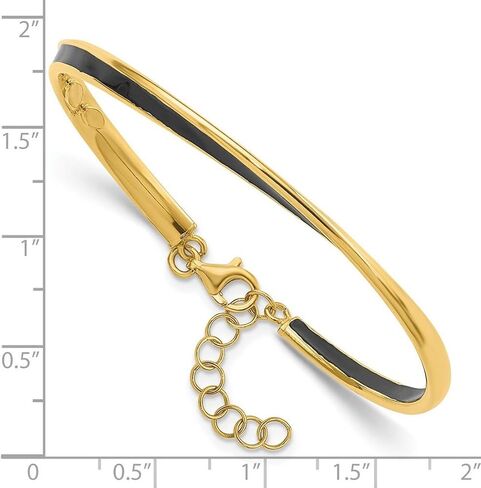 JewelryWeb 3.80 ملم 925 من الفضة الإسترلينية باللون الذهبي والمينا السوداء مع سلسلة تمديد 1 بوصة سوار الكفة للنساء والرجال in Kuwait