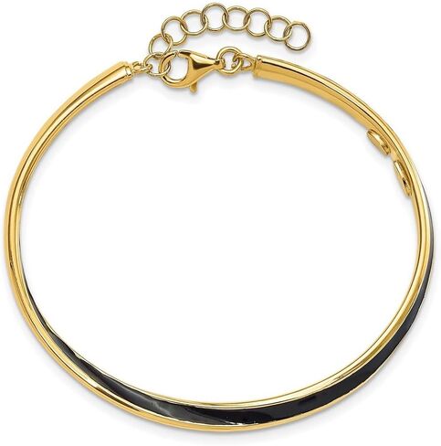 JewelryWeb 3.80 ملم 925 من الفضة الإسترلينية باللون الذهبي والمينا السوداء مع سلسلة تمديد 1 بوصة سوار الكفة للنساء والرجال in Kuwait