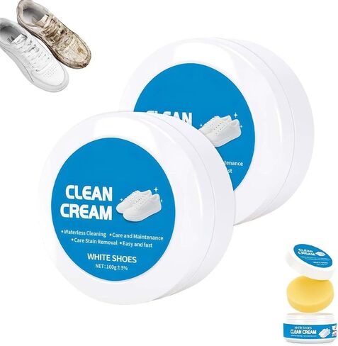 CLEANER CREAM, 2PCS White Shoe Cleaner Cream, Multipurpose No-Wash Solid Cleaning Paste with Sponge, Cleaning Cream White Shoe Cleaner, for Leather Sneakers Soles in Saudi Arabia