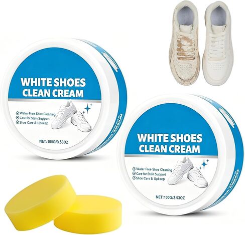 2PCS White Shoe Cleaner Cream, Multipurpose No-Wash Cleaning Solid Paste, MultiFunctional Sneaker Cleaner with Sponge Removes Stains for Sneakers in Saudi Arabia