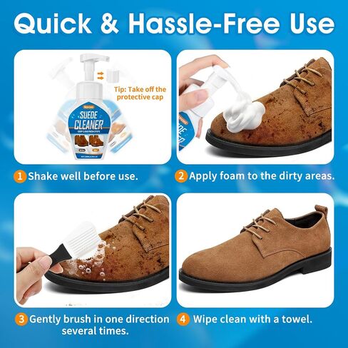 Suede Shoe Cleaner, Suede & Nubuck Cleaner Removes Dirt and Stains, No-Rinse Foam Suede Cleaner Kit for Suede, Nubuck in Saudi Arabia