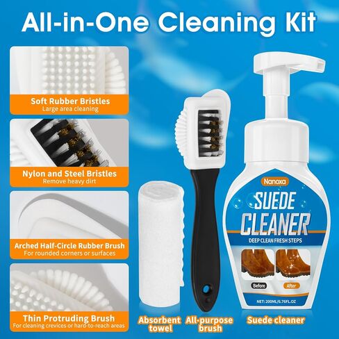 Suede Shoe Cleaner, Suede & Nubuck Cleaner Removes Dirt and Stains, No-Rinse Foam Suede Cleaner Kit for Suede, Nubuck in Saudi Arabia