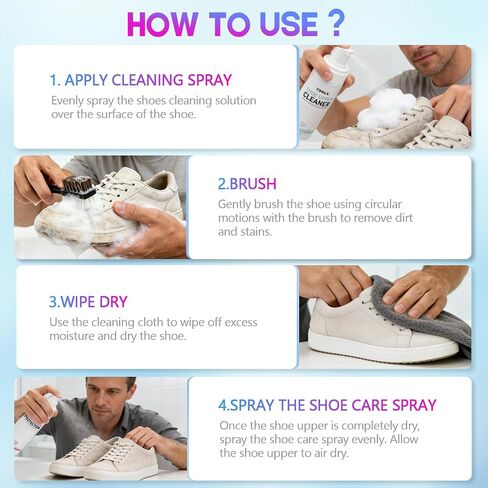 Shoe Cleaning Kit for Sneakers, Water-Free Foam Sneaker Cleaner, Shoe Care Kit, Sneaker Cleaner and Shoe Protector Oil with Brush & Microfiber Towel Included, Effective for All Type Shoes in Saudi Arabia