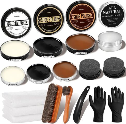 Cruzix Shoe Care Kit for Men Women-16 PCS Shoe Shine Kit Gifts with Black/Brown/Neutral Shoe Polish Kit, Mink Oil, Horsehair Brushes,Shine Sponges Cloth for Leather Shoe Boot Cleaning and Care in Saudi Arabia