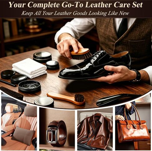 Cruzix Shoe Care Kit for Men Women-16 PCS Shoe Shine Kit Gifts with Black/Brown/Neutral Shoe Polish Kit, Mink Oil, Horsehair Brushes,Shine Sponges Cloth for Leather Shoe Boot Cleaning and Care in Saudi Arabia