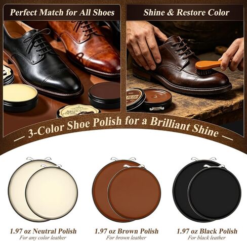 Cruzix Shoe Care Kit for Men Women-16 PCS Shoe Shine Kit Gifts with Black/Brown/Neutral Shoe Polish Kit, Mink Oil, Horsehair Brushes,Shine Sponges Cloth for Leather Shoe Boot Cleaning and Care in Saudi Arabia