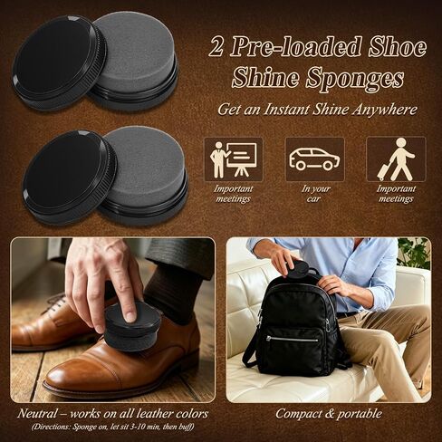 Cruzix Shoe Care Kit for Men Women-16 PCS Shoe Shine Kit Gifts with Black/Brown/Neutral Shoe Polish Kit, Mink Oil, Horsehair Brushes,Shine Sponges Cloth for Leather Shoe Boot Cleaning and Care in Saudi Arabia