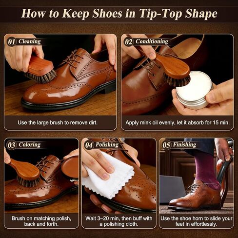 Cruzix Shoe Care Kit for Men Women-16 PCS Shoe Shine Kit Gifts with Black/Brown/Neutral Shoe Polish Kit, Mink Oil, Horsehair Brushes,Shine Sponges Cloth for Leather Shoe Boot Cleaning and Care in Saudi Arabia