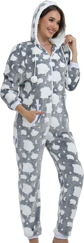 Women's Hooded Flannel Pajamas Jumpsuit Halloween Christmas Romper Cosplay Costume 1-Piece Fuzzy Sleepwear Homewear in Saudi Arabia
