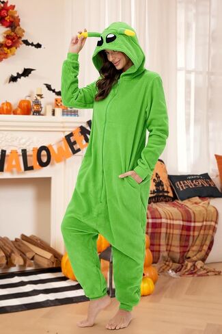 Clarisbelle Womens Halloween Cozy Long Sleeve Cute Pajamas Fleece Warm Plush Winter Flannel Onesies Costumes Alien L in Saudi Arabia