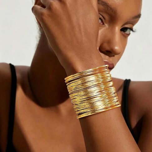 4Pcs Chunky Gold Cuff Bracelects for Women Gold Bangles Irregular Minimalist Statement Bangle Bracelets Set Open Wide Bangle Upper Arm Cuff Jewelry in Kuwait