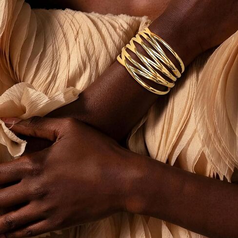 4Pcs Chunky Gold Cuff Bracelects for Women Gold Bangles Irregular Minimalist Statement Bangle Bracelets Set Open Wide Bangle Upper Arm Cuff Jewelry in Kuwait