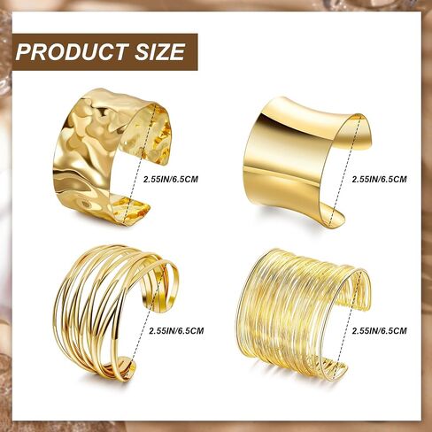 4Pcs Chunky Gold Cuff Bracelects for Women Gold Bangles Irregular Minimalist Statement Bangle Bracelets Set Open Wide Bangle Upper Arm Cuff Jewelry in Kuwait
