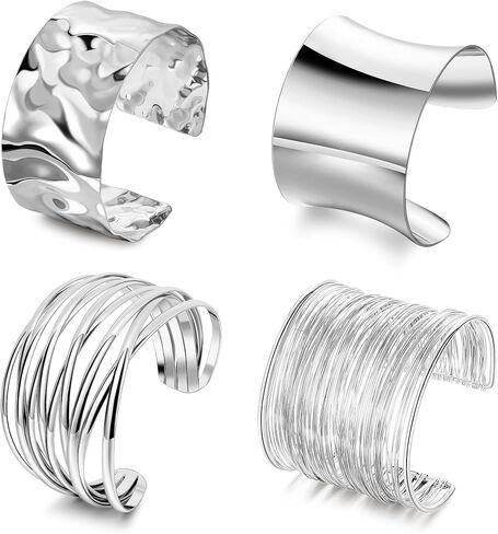 4Pcs Chunky Gold Cuff Bracelects for Women Gold Bangles Irregular Minimalist Statement Bangle Bracelets Set Open Wide Bangle Upper Arm Cuff Jewelry in Kuwait