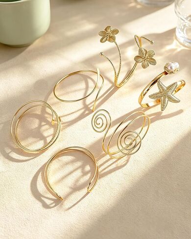 6 Pcs Arm Cuff Bracelet for Women Gold Adjustable Bangle Band Armlet Boho Starfish Flower Arm Braclet Jewelry Upper Arm in Saudi Arabia