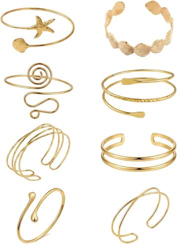8 Pcs Arm Cuff Jewelry for Women, Minimalist Gold Coil Upper Arm Armband Set Metal Simple Open Armlet for Party in Kuwait