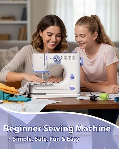 Sewing Machine Essentials Kit with 32 Pcs Sewing Thread, Easy Tutorials, Needles & Scissors, Measure Tape, Heat Erasable Pens, 7x7 in Fabric (20 Pcs) for Beginners, Adults, Home & DIY Projects - A in Saudi Arabia