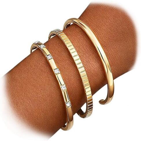 Gold Bangle Bracelets for Women, 14k Gold Plated Friendship Love Stackable Bangles Set, Trendy Open Cuff Bracelet Stack Dainty Dupe Summer Beach Jewelry in Kuwait