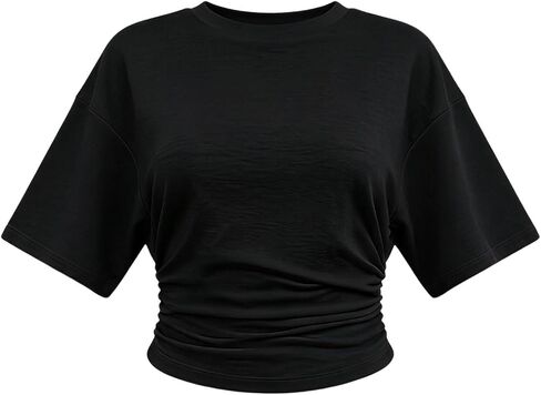 Cinched Waist Tops for Women Trendy Summer Ruched Short Sleeve Crop Top Slim Fitted Basic Tees Going Out T Shirts in Saudi Arabia