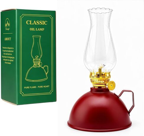 Vintage Glass Oil Lamp, Retro Kerosene Hurricane Lantern with Metal Base, Farmhouse Decorative Table Lamp for Indoor Home Decor, Camping & Emergency Lighting(RED) in Saudi Arabia